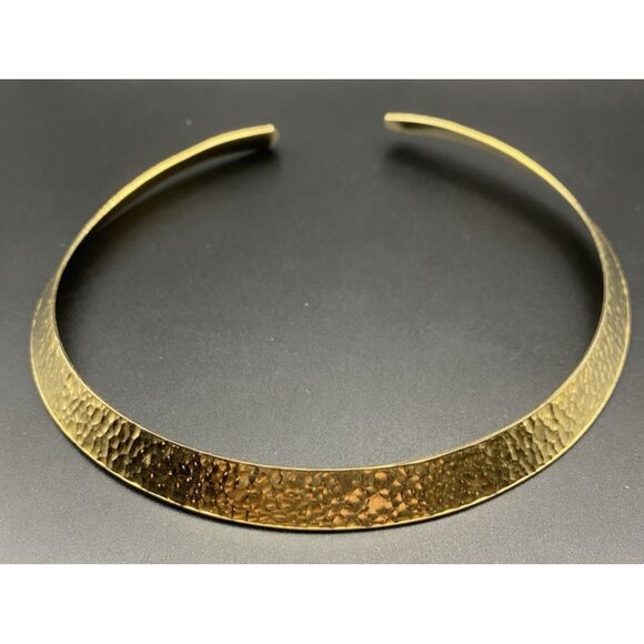 Hammered Gold Tone Torque Collar Necklace 13" Choker Boho Minimalist Layering - Picture 2 of 5